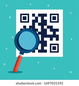 qr code and lupe design of technology scan information business price communication barcode digital and data theme Vector illustration