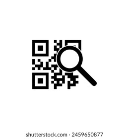 Código QR y lupa, icono de Vector plano de Búsqueda. Símbolo sólido simple aislado sobre fondo blanco. Código QR y lupa, Plantilla de diseño de signo de Búsqueda para Web y elemento de interfaz de usuario móvil