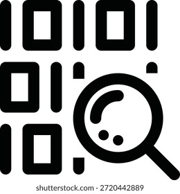 Código QR com lupa, conceito de busca, preto e branco, tecnologia
