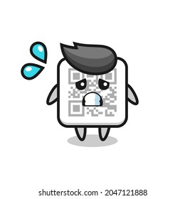 qr code mascot character with afraid gesture , cute design