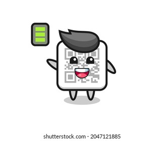 qr code mascot character with energetic gesture , cute design