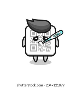 qr code mascot character with fever condition , cute design