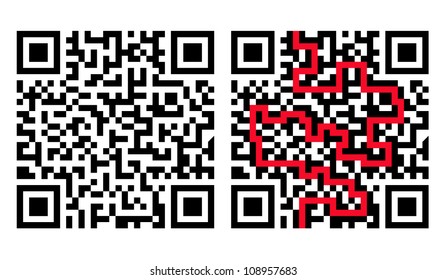 Qr Code Maze Solution Red Grouped: стоковая векторная графика (без лицензио...