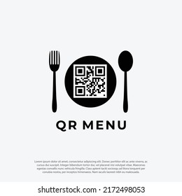 QR Code Menu Logo Vector Concept, Scan For Menu Order. Customer Service. Food Menu Barcode Logo