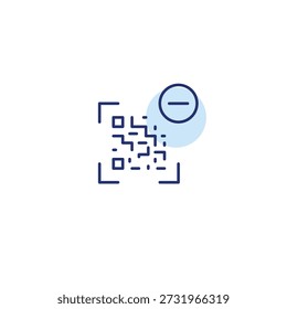 Código QR y menos. Código no disponible, análisis cancelado. Icono de Vector de trazo perfecto y editable