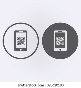 Qr code in mobile icon set in circle . Vector illustration