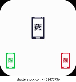 Qr code in mobile Illustration set. Blue, green, red icon.