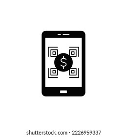 QR code mobile payment icon in black flat glyph, filled style isolated on white background