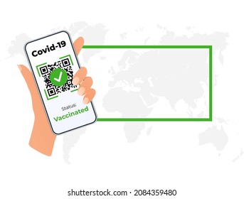 Qr code with mobile phone. covid-19 digital passport vaccine certificate.
