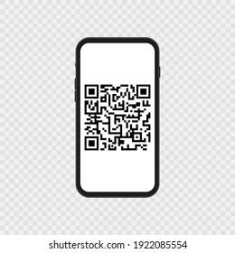 Código QR en teléfono móvil. Tecnología digital. Ilustración vectorial aislada en el fondo falso.
