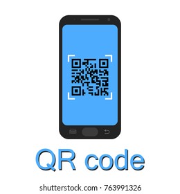 QR code in mobile phone. Digital technology. Vector illustration isolated on white background.