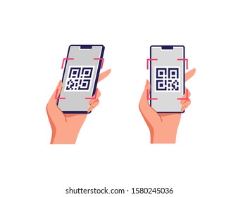 QR code mobile phone scan on screen. Business and technology concept. Vector illustration.