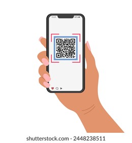 QR code mobile phone scan on screen. Business and technology concept. Illustration. Vector.