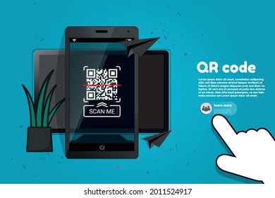 QR Code Mobile Scan Me Concept - Vector Illustration Isolated On Monochrome Background