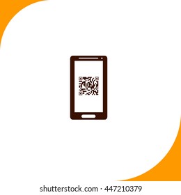 Qr code in mobile sign. Brown icon on white background