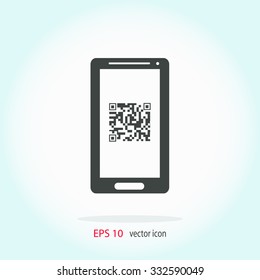 Qr code in mobile vector icon