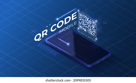 QR code mobile verification landing page. Scan phone concept design. Technology vector illustration.