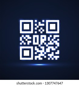Qr code neon icon. Glowing logo, barcode identification. Vector