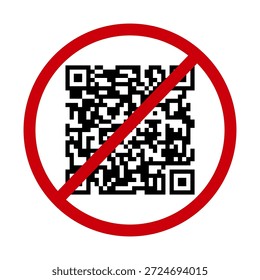 Icono de código QR no disponible. Código de barras de matriz de respuesta rápida con signo prohibido rojo aislado sobre fondo blanco. Ningún acceso, entrada denegada o Inicio de sesión sin concepto de código QR. Ilustración plana de Vector