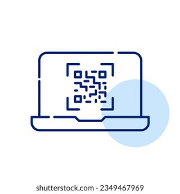 Qr code on laptop. Scan to access information. Pixel perfect icon