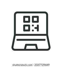 QR code on laptop screen isolated icon, qr code generation vector icon with editable stroke