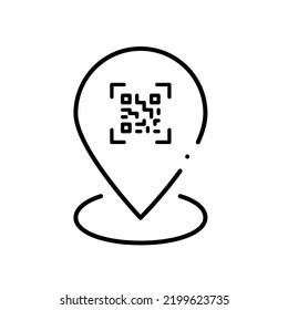Qr code on a location pin. Pixel perfect, editable stroke line icon