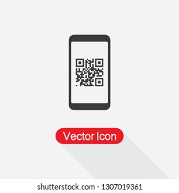 QR Code On Mobile Phone Icon, Scan QR Code With Mobile Phone Vector Illustration Eps10