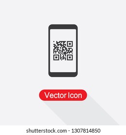 QR Code On Mobile Phone Icon, Scan QR Code With Mobile Phone Vector Illustration Eps10