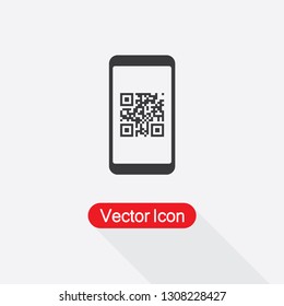 QR Code On Mobile Phone Icon, Scan QR Code With Mobile Phone Vector Illustration Eps10