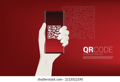 Código QR en el teléfono móvil en mano. Concepto para el comercio electrónico y la compra minorista.
