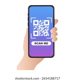 QR code on phone Scan me. Vector illustration