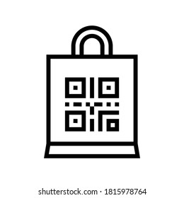 qr code on shop bag line icon vector. qr code on shop bag sign. isolated contour symbol black illustration