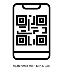 QR code on the smartphone icon. Outline QR code on the smartphone vector icon for web design isolated on white background