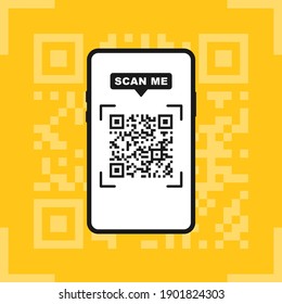 QR Code On Smartphone Screen. Handheld Smartphone To Scan Code On Paper For Detail, Technology And Business Concepts. Smartphone Scanning QR-code. Scanning Tag, Generate Digital Pay Without Money.