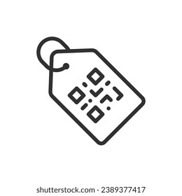 QR code on a tag, linear icon. Product labeling. Line with editable stroke