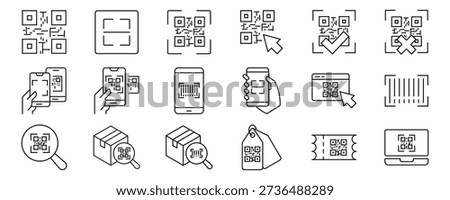 Qr code outline icon set. Editable stroke. Vector illustration	