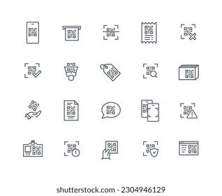 Qr code outline icons set. Vaccination and online marketing and commerce, sale of goods. Short link scanning and identification. Linear flat vector collection isolated on white background