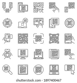 QR Code outline vector concept icons set. Quick Response Code Scan linear symbols or logo elements