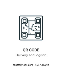 Qr code outline vector icon. Thin line black qr code icon, flat vector simple element illustration from editable delivery and logistic concept isolated on white background