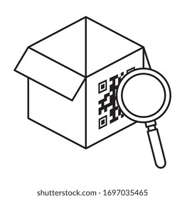 qr code over box and lupe design of technology scan information business price communication barcode digital and data theme Vector illustration