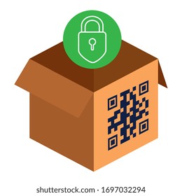 qr code over box and padlock design of technology scan information business price communication barcode digital and data theme Vector illustration