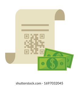 qr code over receipt paper and bills design of technology scan information business price communication barcode digital and data theme Vector illustration