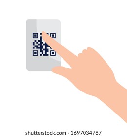 qr code over receipt paper and hand design of technology scan information business price communication barcode digital and data theme Vector illustration