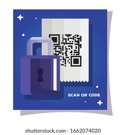 qr code paper and padlock design of technology scan information business price communication barcode digital and data theme Vector illustration