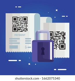 qr code paper and padlock design of technology scan information business price communication barcode digital and data theme Vector illustration