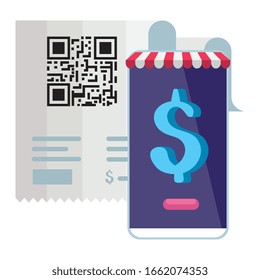 qr code paper and smartphone design of technology scan information business price communication barcode digital and data theme Vector illustration