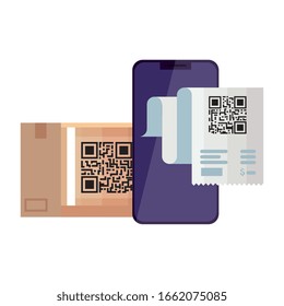 qr code paper and smartphone design of technology scan information business price communication barcode digital and data theme Vector illustration