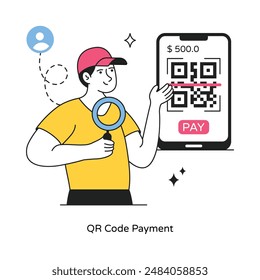 Vector abstracto del concepto del pago del código Qr en una ilustración plana de la acción del estilo