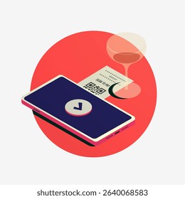 QR code payment concept. Hand holding smartphone that scans QR code on check for contactless payment in cafe. Convenience and speed of mobile payments. Suitable for e-commerce and finance visuals