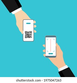 Qr code payment. Digital pay without money. Transfer money in mobile banking on smartphone.